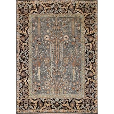 Floral Gray Heriz Serapi Indian Area Rug Hand-Knotted Wool Carpet - 7'10" x 9'8"