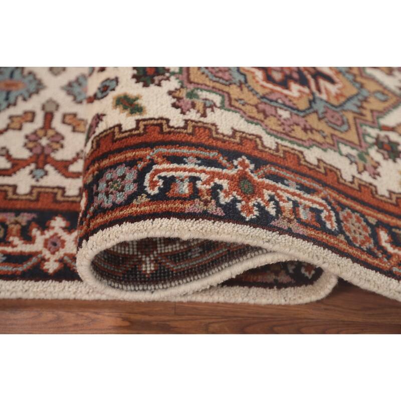Geometric Beige Heriz-Serapi Oriental Runner Rug Handmade Wool Carpet - 2'6"x 8'0"