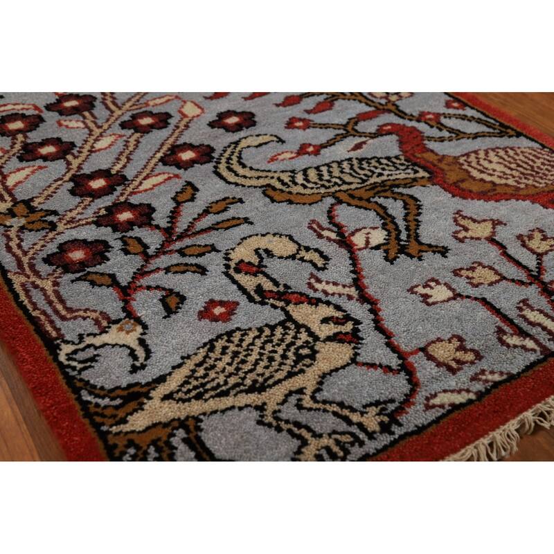 Animals Pictorial Ziegler Indian Runner Rug Hand-Knotted Wool Carpet - 2'7"x 8'0"