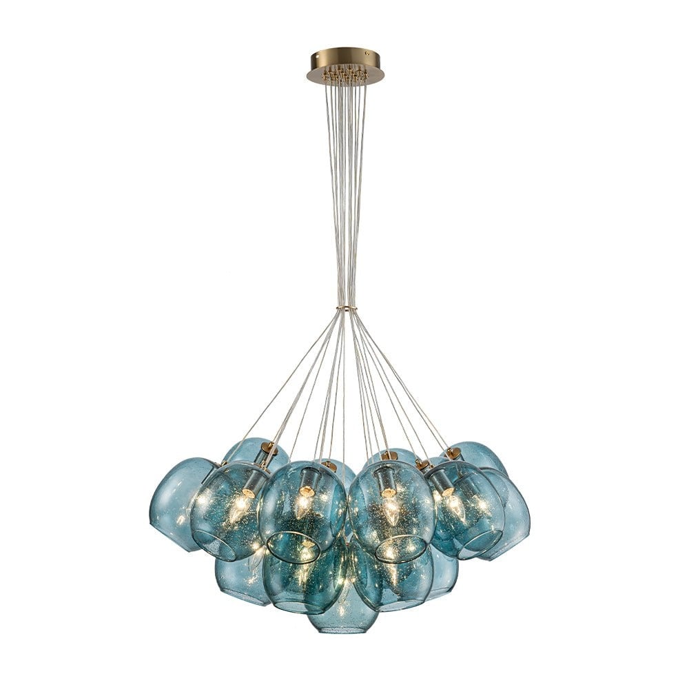 19-Light Modern Blue Seeded Glass Cluster Bubble Chandelier - 30.9