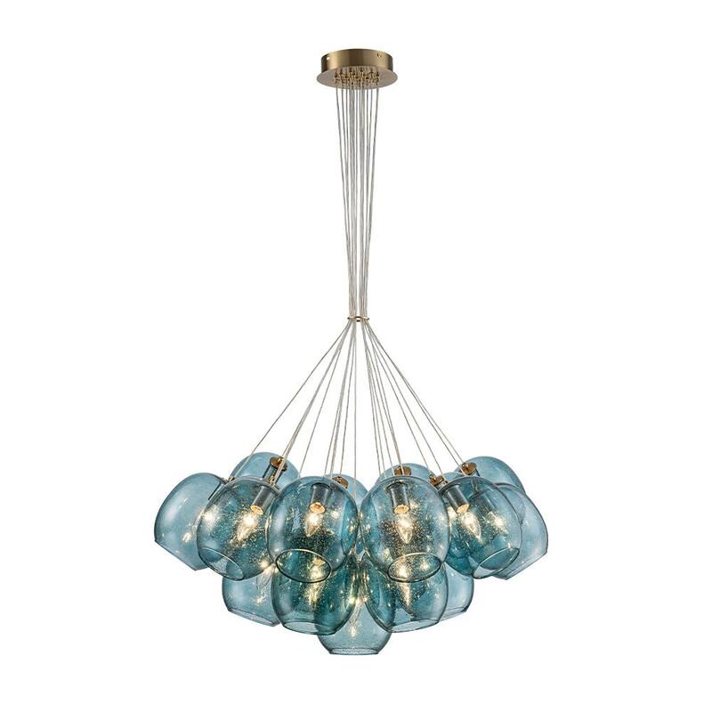 19-Light Modern Blue Seeded Glass Cluster Bubble Chandelier - 30.9in