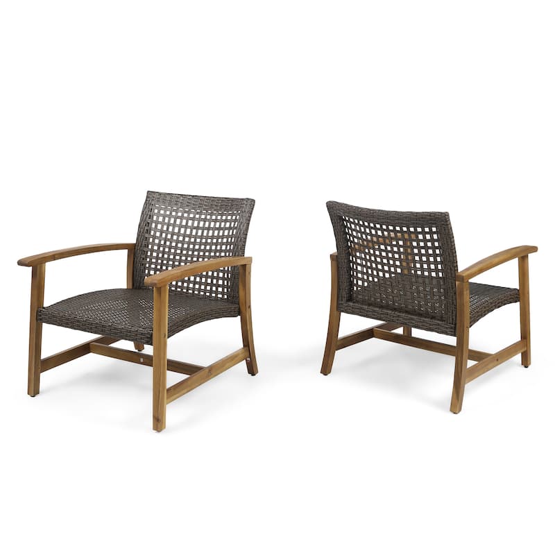 Hampton Outdoor Wood/Wicker Club Chair (Set of 2) by Christopher Knight Home