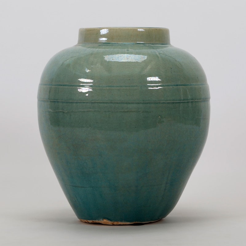 8" H Green Porcelain Vintage Style Vase w/2 lines Small, Home and Garden Décor