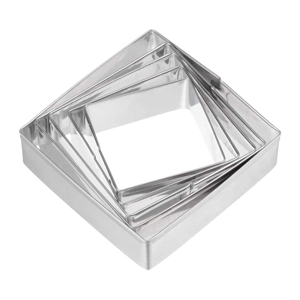 5pcs Cookie Cutters, Square Shaped Stainless Steel Biscuit Cookie Cutter - Silver
