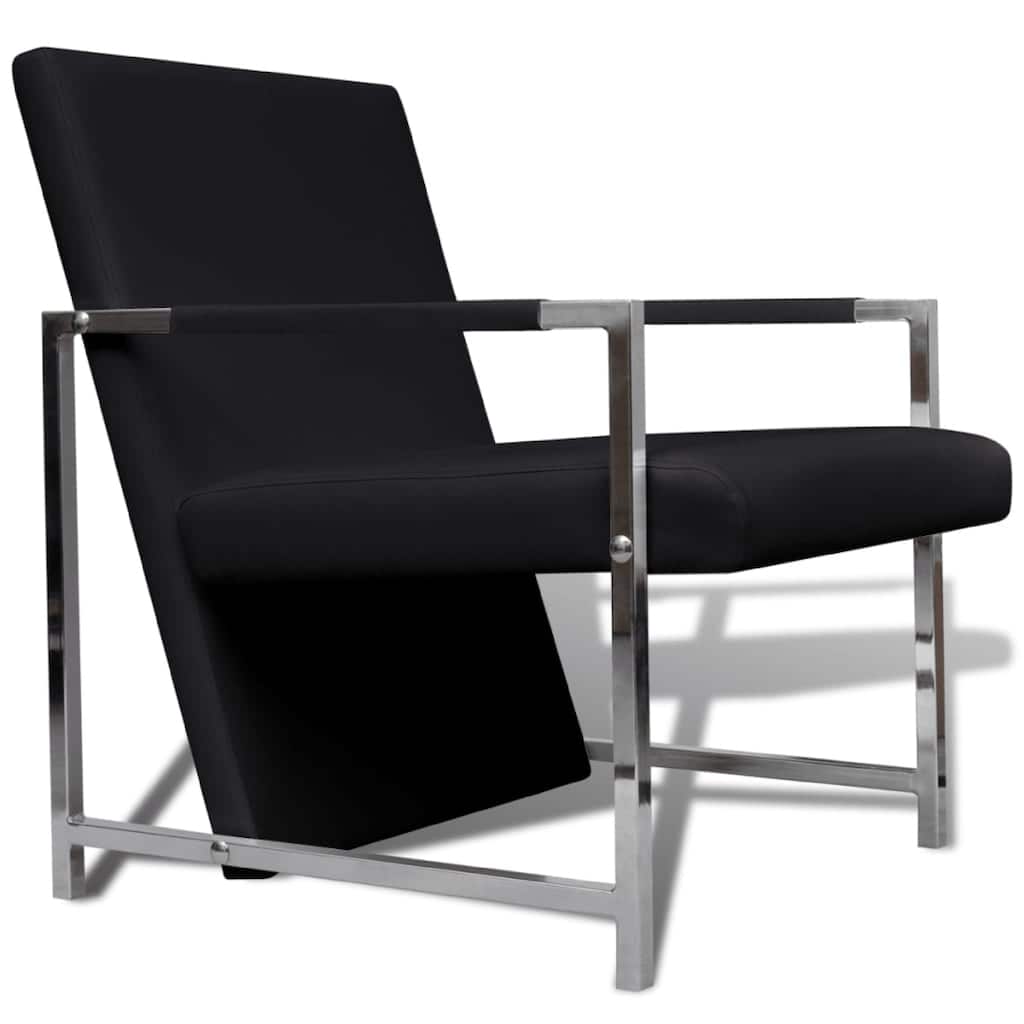 Sanna Ergonomic Armchair, Cubic Solid Wood Frame, Black Faux Leather