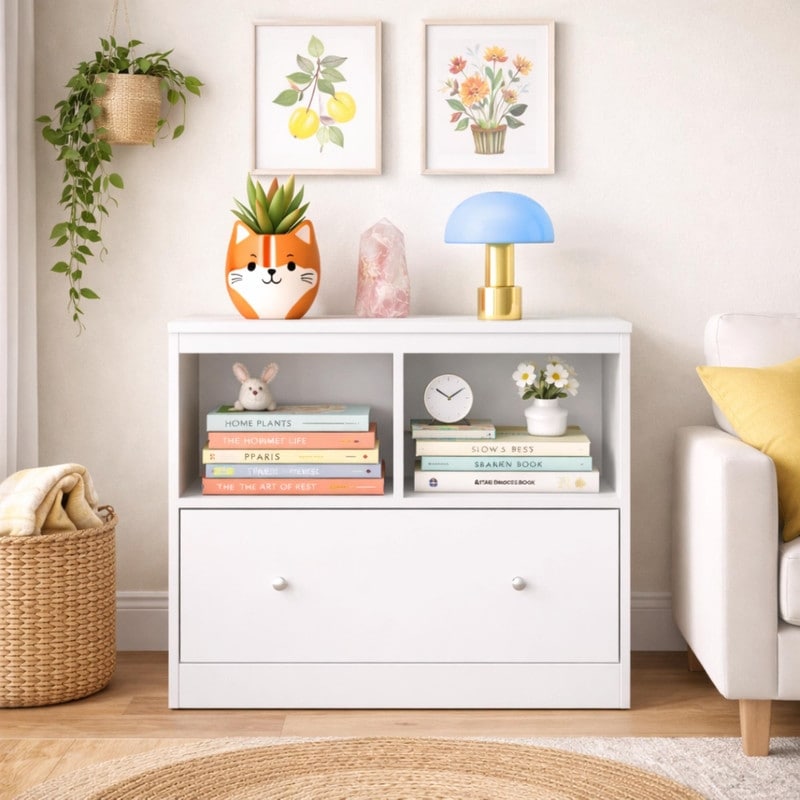 Kids Toy Storage Organizer with Large Drawer - Low Bookshelf for Children