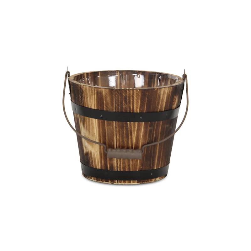 Rustic 6.75" Wood Bucket Planter for Indoor Plants & Tabletop Decor