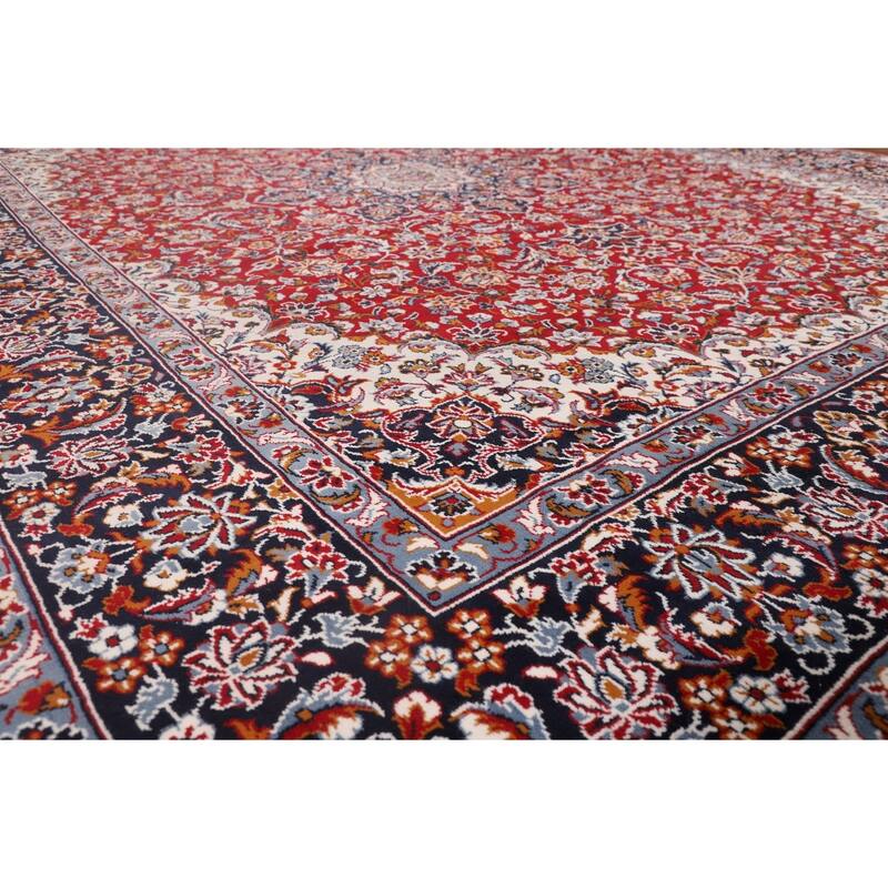 Traditional Kashan Turkish Rug Machine-Made Bedroom Red Carpet - 9'9" x 12'10"