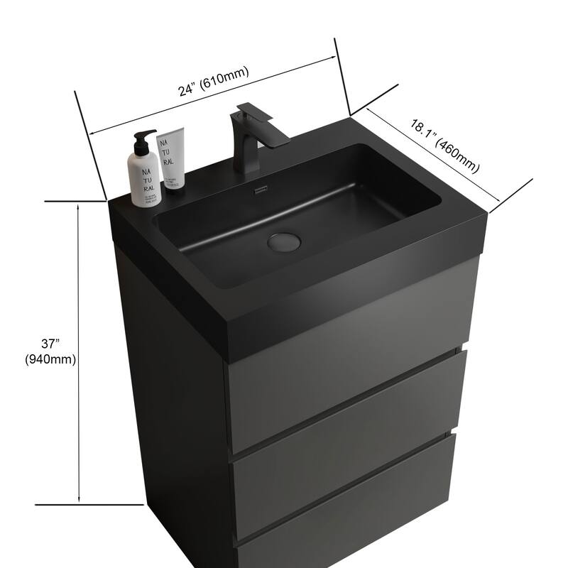 24"Bathroom Vanity with Sink, Large Storage Freestanding Bathroom Vanity, One-Piece Black Sink Basin without Drain and Faucet