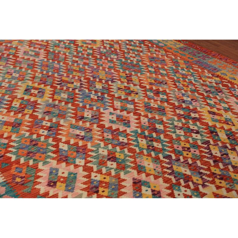 Tribal Orange Kilim Oriental Area Rug Hand-Woven Wool Carpet - 8'9"x 11'6"