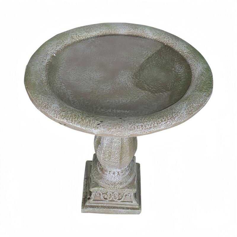 SunJet 23.8" H Concrete Bird Bath with Carved Pedestal - 23.8'' H X 20'' W X 20'' D