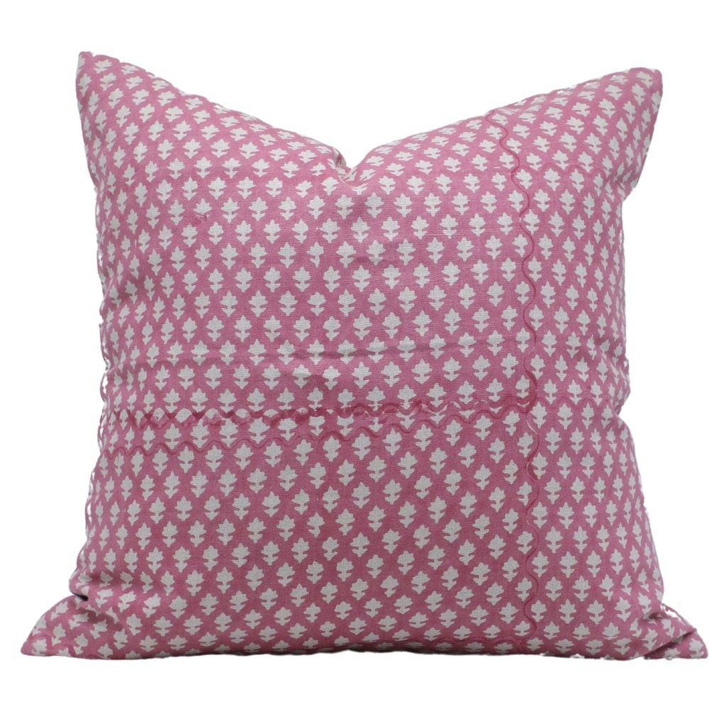 Fabdivine Boho Plush Pure Linen Floral Hand Block Print Pillow Cover, Pink City