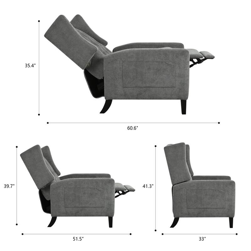 Modern Tufted Push Back Recliner Chair with Foldable Side Table and USB Charging Ports for Living Room or Bedroom