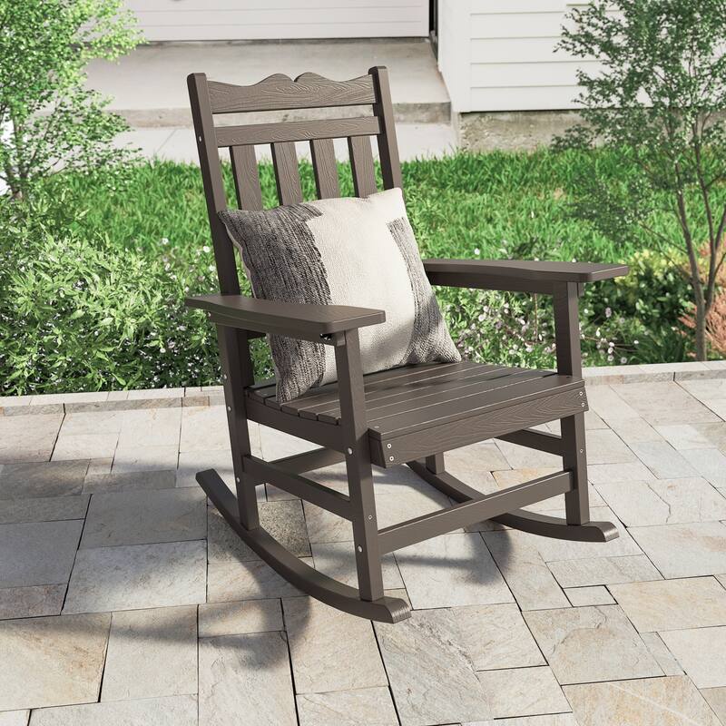LIVOOSUN Patio Adirondack Chair Outdoor Plastic Rocking Chair - Coffee