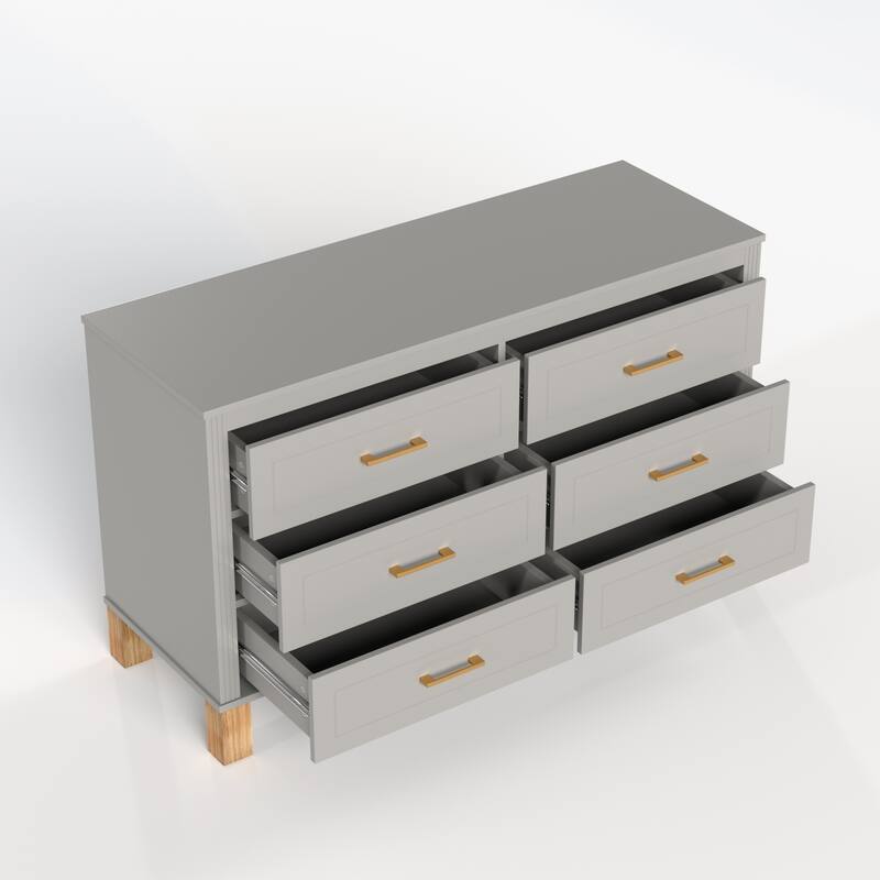 GDFStudio - Olive Haven Modern Wooden 6-Drawer Double Dresser with Solid Wood Legs