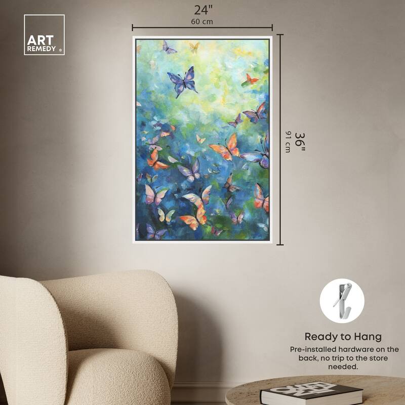 Art Remedy Aesthetic Butterflies Framed Butterfly 1 Piece Canvas Wall Art