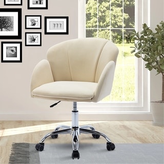 Modern Swivel Office Chair with Casters, Adjustable Lift Height, Ivory
