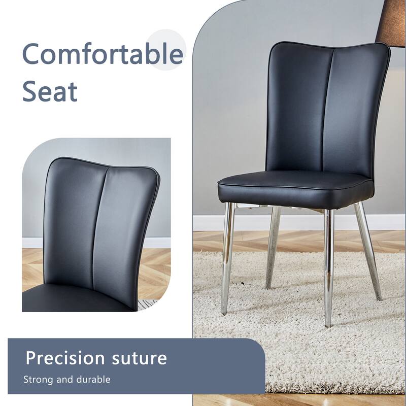 63 Inch Minimalist Dining Table Set with Upholstered Leather Chairs