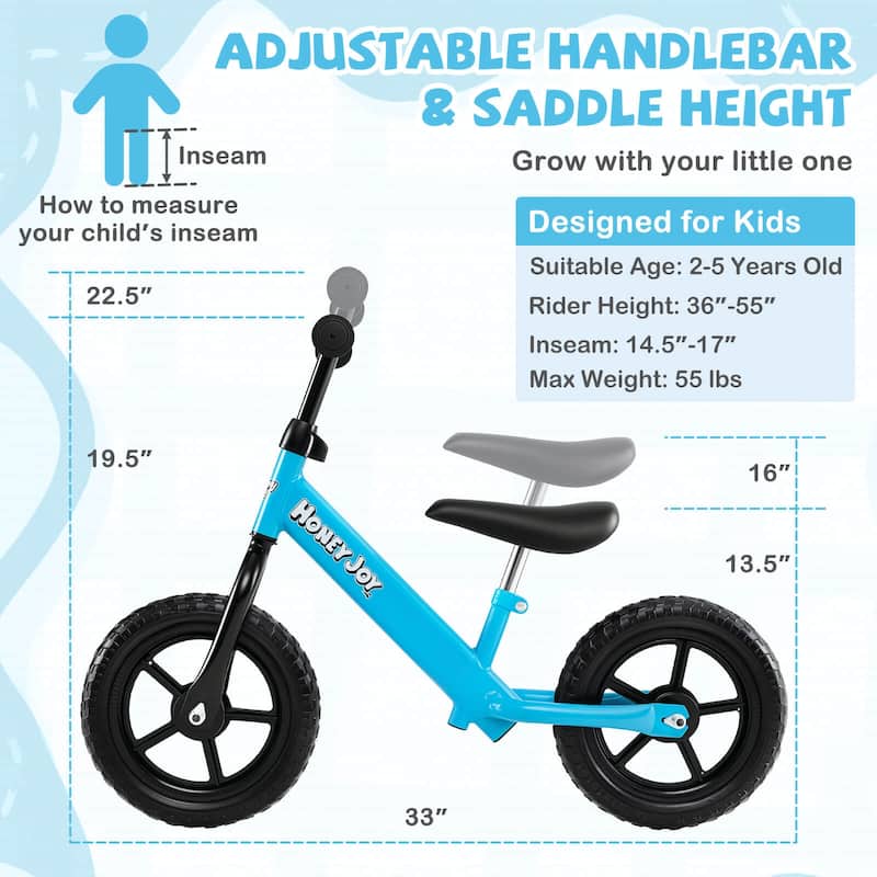 Honeyjoy 11” Lightweight Toddler Balance Bike, Tool-Free Adjustable - See Details