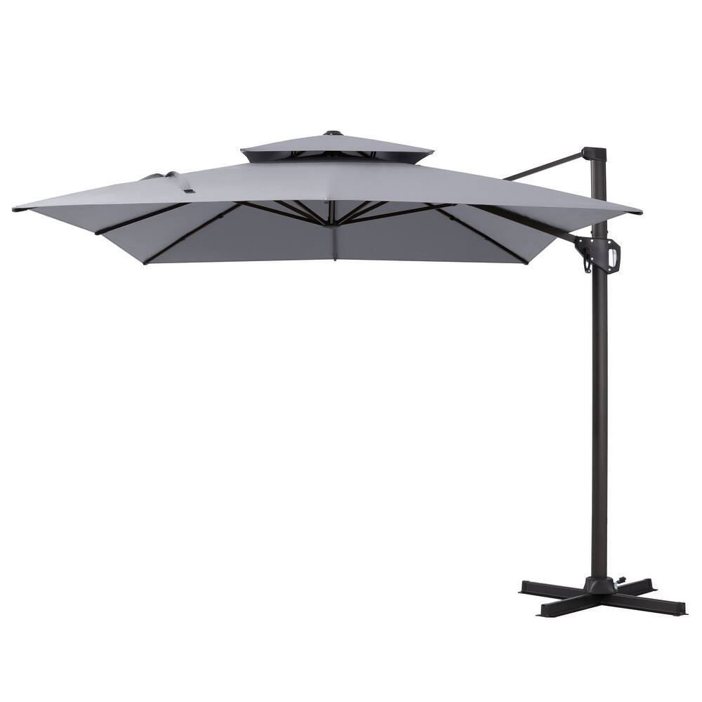 Pellebant 9X11 FT Double Top Aluminum Patio Cantilever Umbrella, Base Not Included