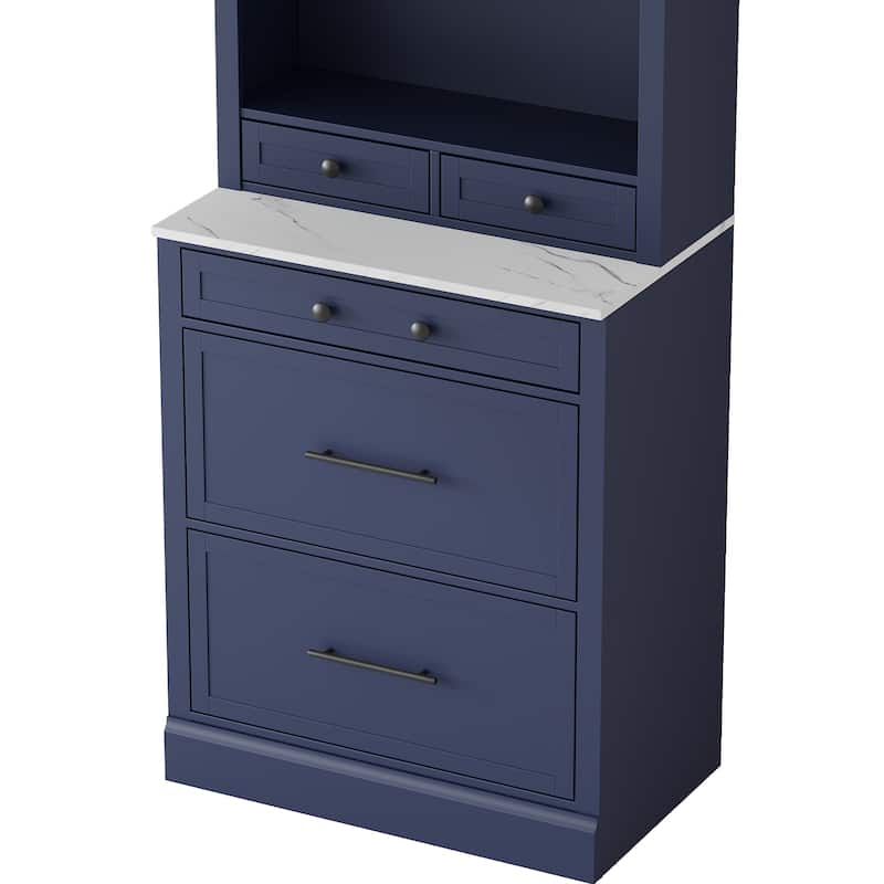 Roomfitters 83.7" Tall Kitchen Pantry with Faux Marble Top, 5 storage unitss and Adjustable Shelf, Freestanding Cabinet