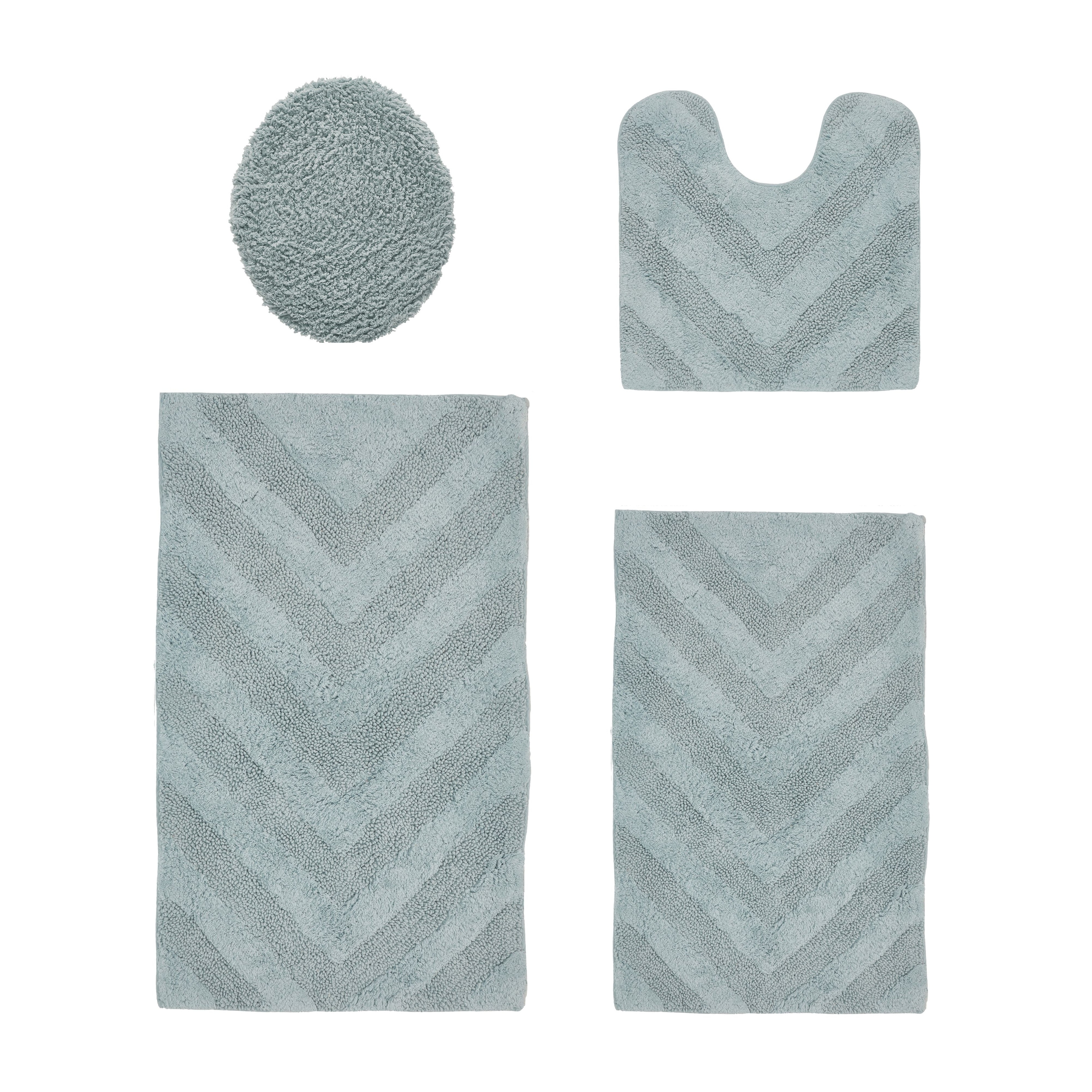Better Trends Hugo 4 PC 100% Cotton Bathroom Rug Set, Soft Tufted Non-Slip Bath Mats, Water Absorbent Machine Washable Rugs