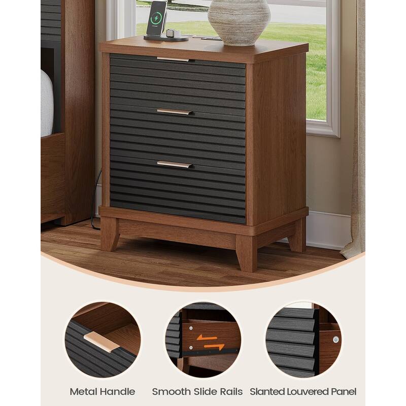 Night Stand Charging Station Drawers LED Nightstands Beside Table