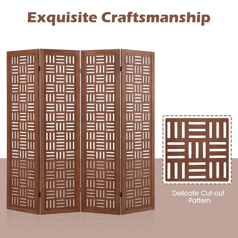 Gymax 4-Panel Room Divider w/ Double Action Metal Hinges Solid Wood