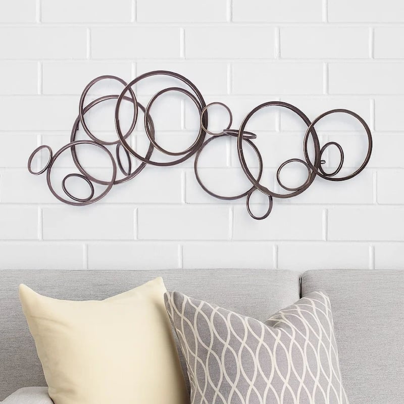 Industrial Style Metal Wall Decor with Multiple Circles, Bronze