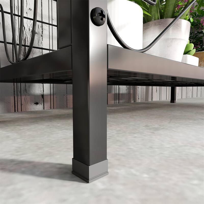 74-Inch Tall Steel Flower Stand with Trellis and Hanging Basket Roof for Garden Patio Plants - 36.2" W x 12.8" D x 74.2" H
