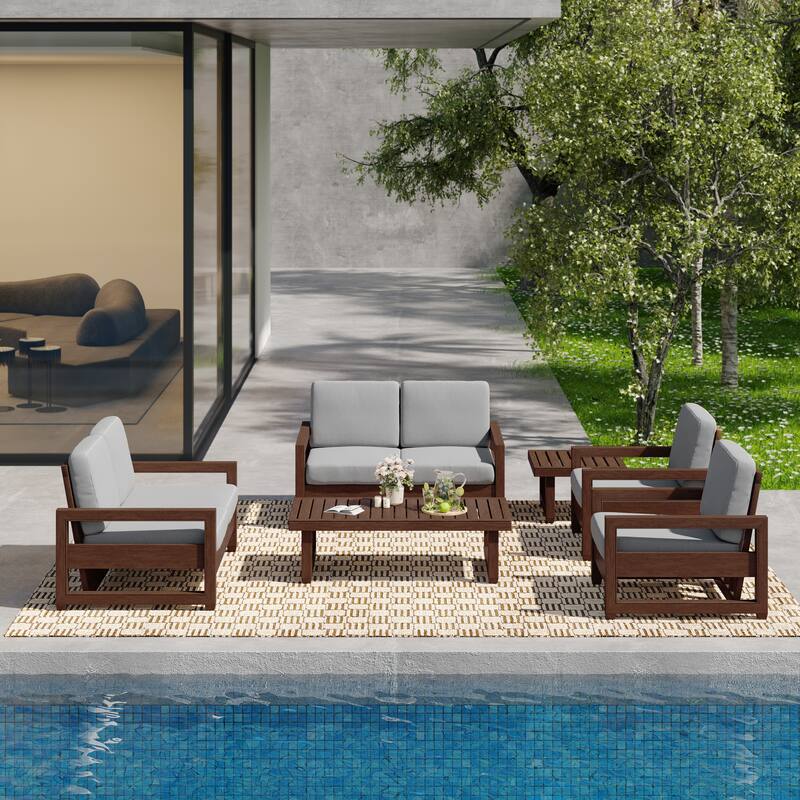 Oversize Teak Wood Loveseat Armchair Outdoor Patio Conversation Set with Cushion