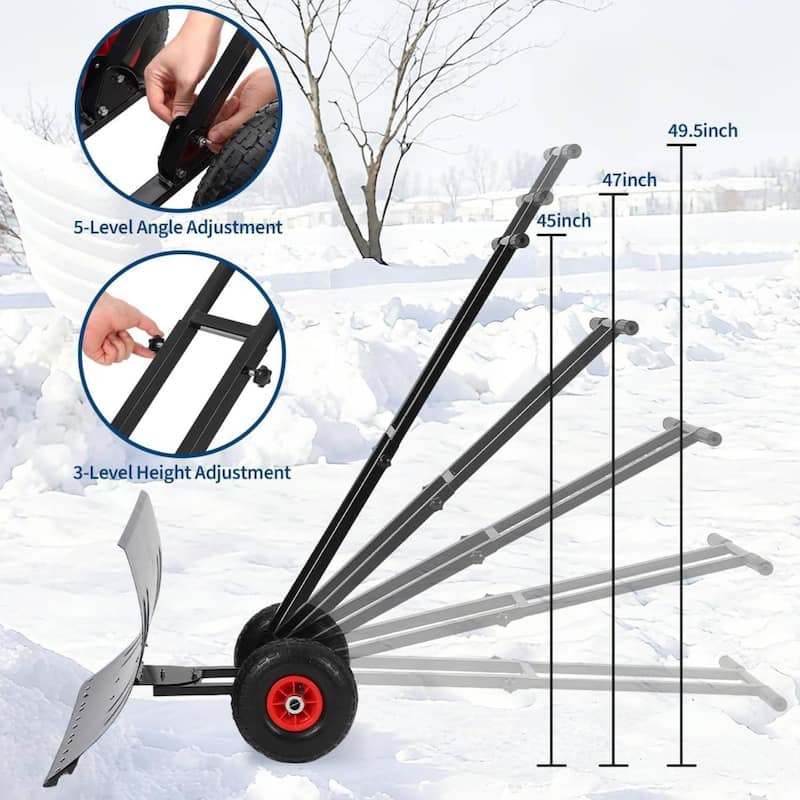 Heavy Duty 30-Inch Wheeled Snow Shovel with Adjustable Ergonomic Handle