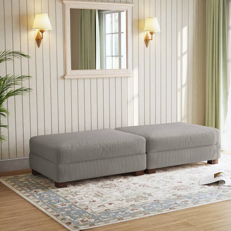 Corduroy Modern Ottoman with Wood Legs Set of 2 - LIGHT GRAY