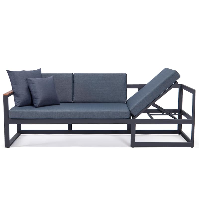 Chelsea 3-Piece Adjustable Headrest All-Weather Sectional Set in Aluminum Frame with Removable Cushion Covers for Indoor/Outdoor