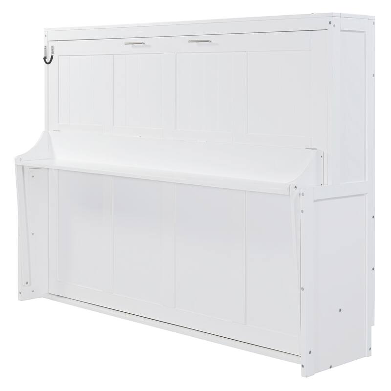 Roomfitters Full/Queen Murphy Bed with Hydraulic Lift and Folding Desk, Space Saving Wall Mounted Sleeper