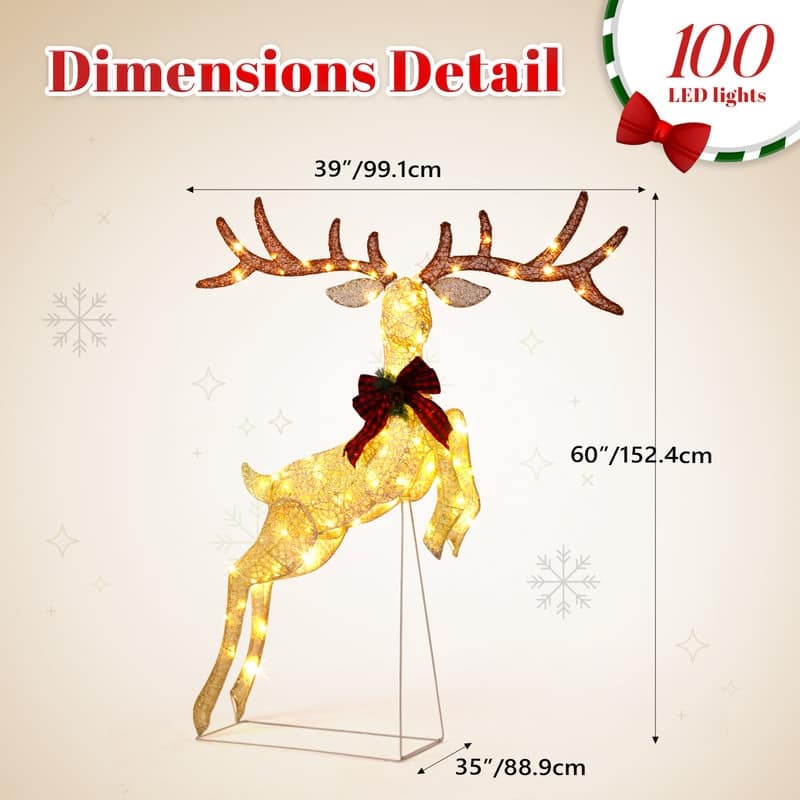 5FT Lighted Jumping Reindeer Christmas Decorations - Gold