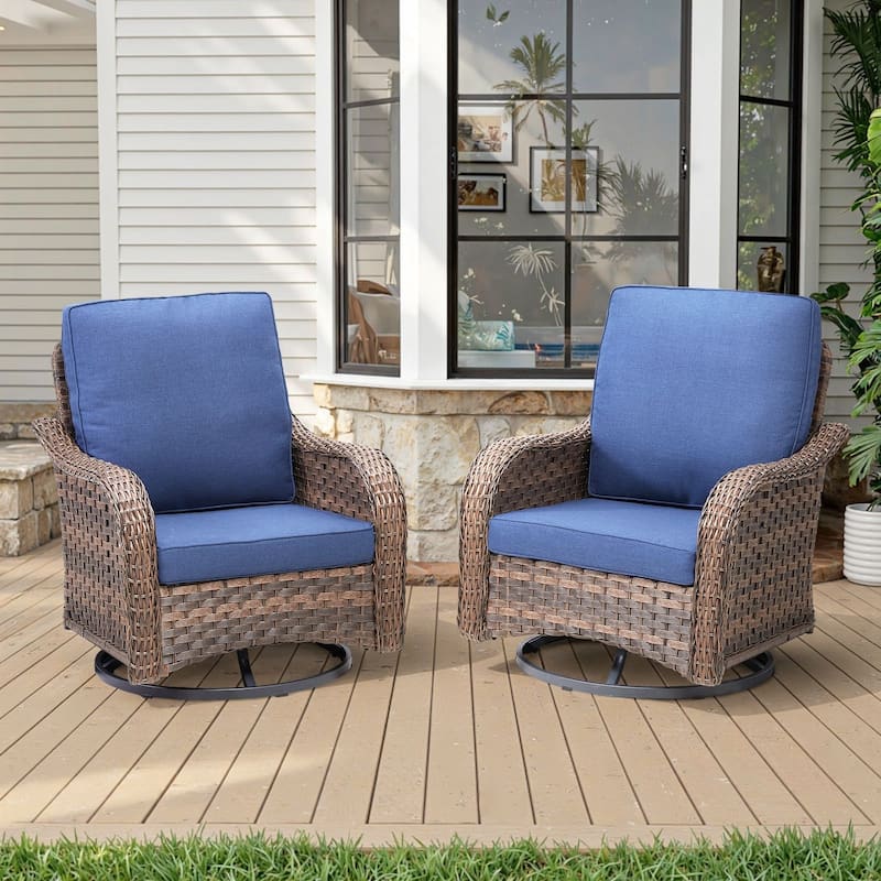 Cavira Brown Wicker Outdoor Patio Swivel Glider Chairs with Olefin Cushions (2-Pack)