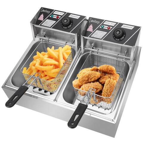 Stainless Steel Double Cylinder Electric Fryer with Baskets Filters