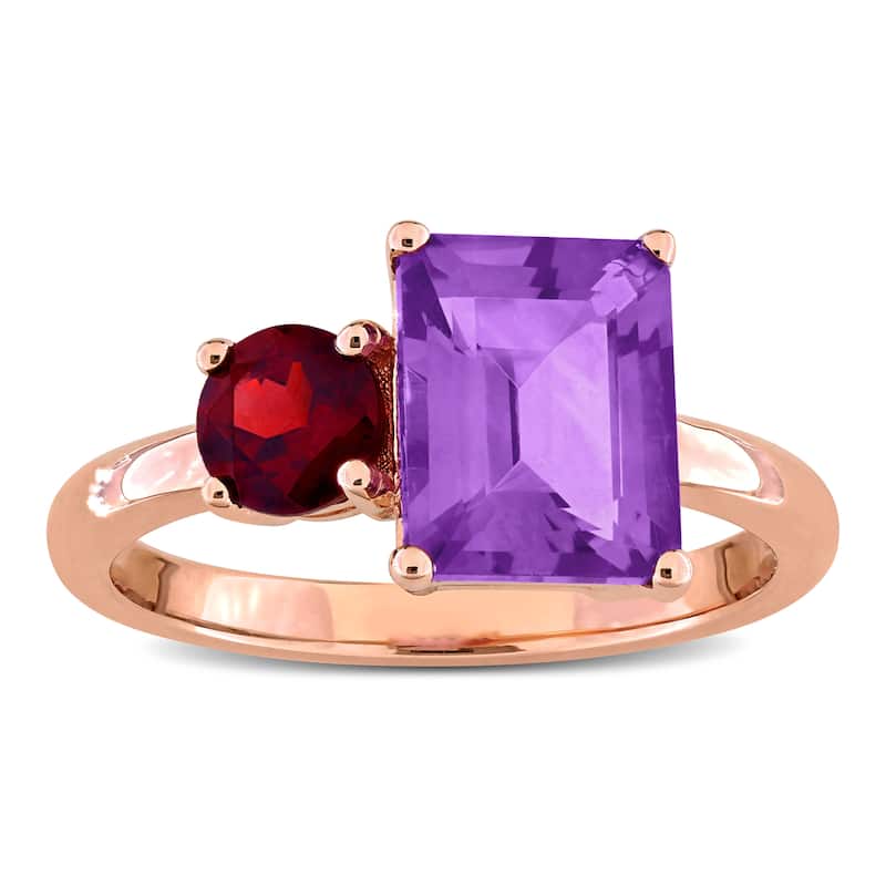 Miadora 3ct TGW Amethyst Garnet 2-Stone Ring 14k Rose Gold