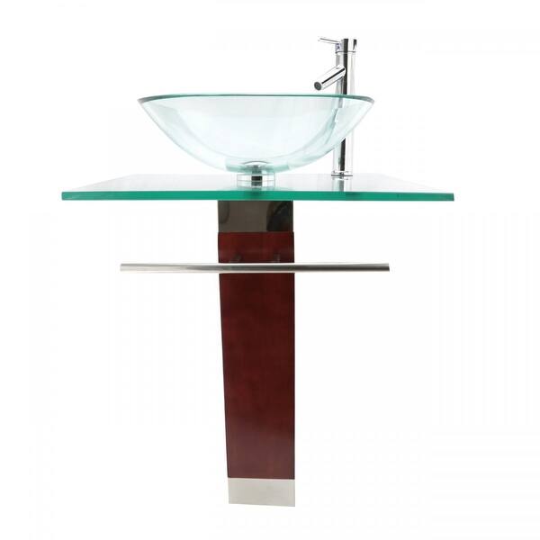 Shop Tempered Glass Pedestal Sink Chrome Faucet Towel Bar
