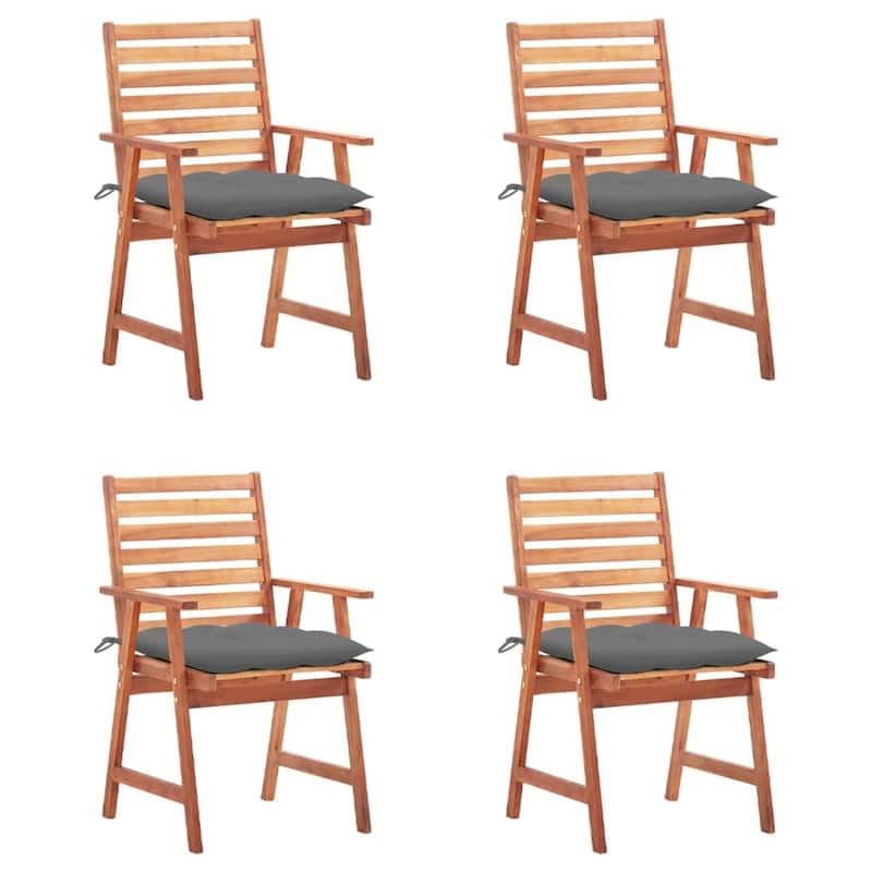 vidaXL Patio Dining Chairs Outdoor Patio Chair with Cushions Solid Wood Acacia - 22" x 24.4" x 36.2" - Gray