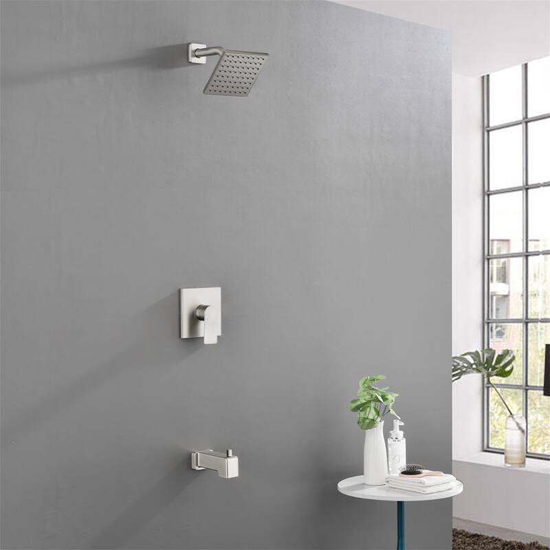 Wall Mount Tub and Shower Faucet Brushed Nickel Complete Shower System Trim Kit Wth Rough-in Valve