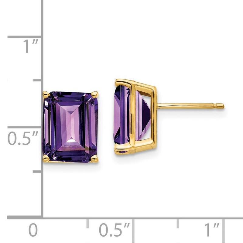 Curata 14k Yellow Gold Post 10x8mm Emerald Cut Amethyst Earrings