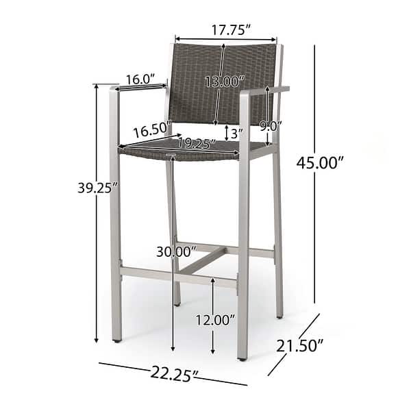 dimension image slide 2 of 3, Cape Coral Outdoor 3-piece Bar Set with Glass Table Top by Christopher Knight Home
