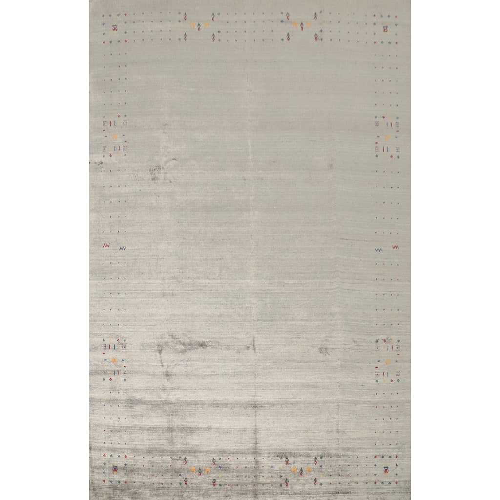 Hand Knotted Oriental Viscose Silk Carpet Tribal Animal Pictorial Greys & Charcoal Gabbeh Area Rug - 11' 9'' X 8' 11''