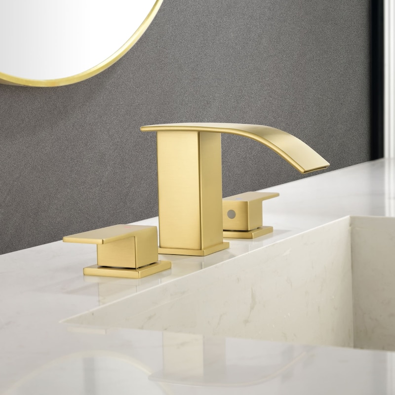 8 Inch Widespread Waterfall Bathroom Faucet with Pop-up Drain Kit Modern Double Handle Bathroom Sink Basin Vanity Faucet 3 Holes