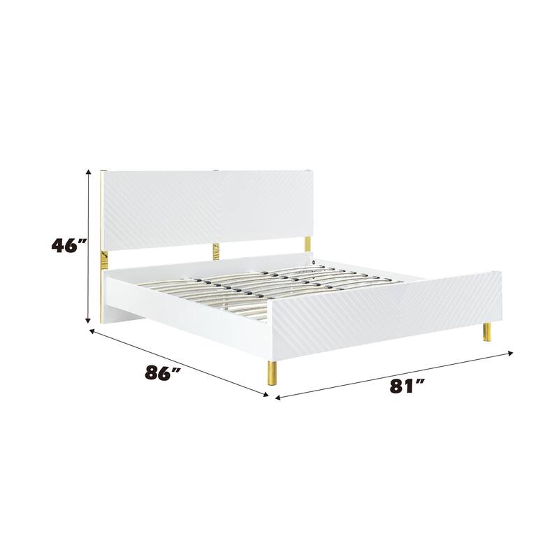 King Size Metal Platform Bed with Wave Pattern Design and 660lbs Weight Capacity
