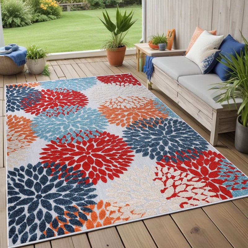 Superior Hydrangea Floral Medallion Indoor Outdoor Area Rug - 3' x 5'