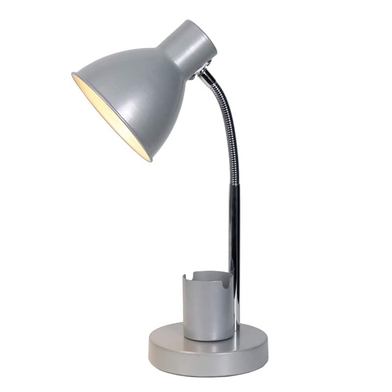 Adjustable Metal Desk Lamp with Organizer Base and Chrome Gooseneck Arm Modern Task Lighting Multiple Colors