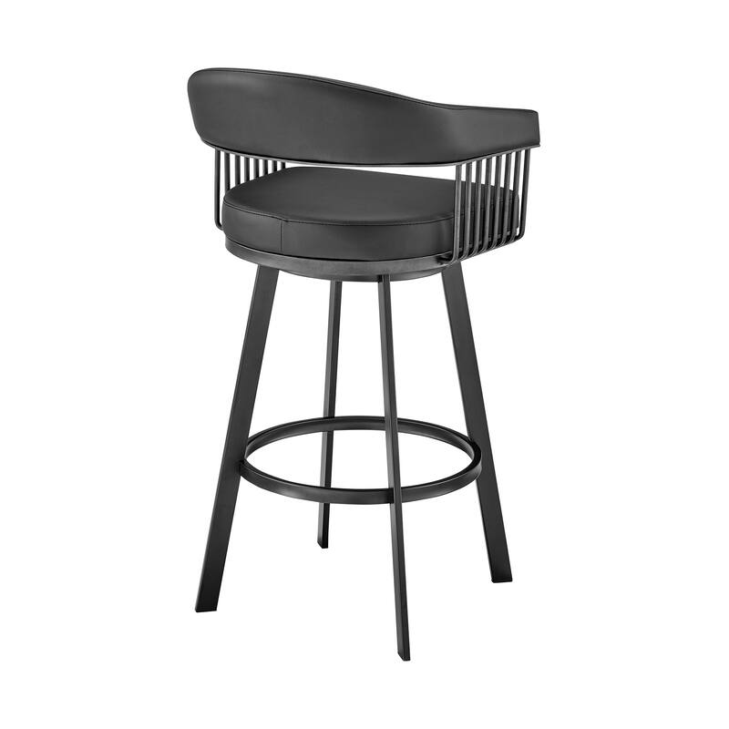 30" Mod Black Faux Leather Black Finish Swivel Bar Stool - 38" x 22" x 21"